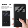 Miniatyrbild 2 av 4: Cadorabo Fodral för Samsung Galaxy A7 2015 i COMET BLACK - Skyddsfodral med horisontellt stativ och två fönster - View Case