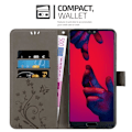 Miniatyrbild 3 av 4: Coque - CADORABO - Huawei P20 PRO / P20 PLUS - Grå Blomma - Simililäder - Ställfunktion Blommig grå