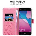 Miniatyrbild 3 av 4: Coque för Huawei Y6 PRO 2017 - CADORABO - Rosafloral - Syntetiskt läder - Magnetisk stängning - Ställfunktion Rosa blommig