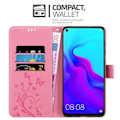 Miniatyrbild 3 av 4: Etui för Huawei NOVA 4 - CADORABO - ROSA FLORAL - Syntetiskt läder - Ställfunktion - Fack för kort ROSENFLORTLAR
