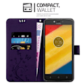 Miniatyrbild 2 av 4: Etui för telefon - CADORABO - Motorola MOTO C PLUS - Syntetläder - Blommig - Ställfunktion Mörklila blommig