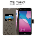 Miniatyrbild 3 av 4: Coque för Huawei Y6 PRO 2017 - CADORABO - Blomsterskal - Syntetiskt läder - Ställfunktion - Heltäckande skydd Blommig grå