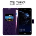 Miniatyrbild 3 av 4: Telefonetui - CADORABO - Huawei P10 LITE - Syntetläder - Blommönster - Magnetstängning Mörklila blommig