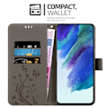 Miniatyrbild 3 av 4: Coque - CADORABO - Samsung Galaxy S22 PLUS - Grå Blommig - Syntetläder - Plånboksfodral med Ställfunktion Blommig grå