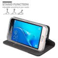 Miniatyrbild 4 av 4: Cadorabo Fodral för Samsung Galaxy J1 2016 (6) GRÅ SVART TYG-IMATISK LÄDER Magnetisk Fodral Skydd Stöder Stand Card Slot