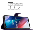 Miniatyrbild 3 av 4: Coque för Oppo FIND X3 LITE - CADORABO - Mörklila Blommönster - Syntetläder - Ställfunktion - Heltäckande Skydd Mörk lila