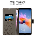Miniatyrbild 3 av 4: Coque Honor 7X - CADORABO - Grå Blommönster - Syntetläder - Plånboksfodral - Skydd med Ställfunktion Blommig grå