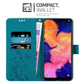 Miniatyrbild 2 av 4: Coque - CADORABO - Samsung Galaxy A10 - Blomstrande konstläder - Ställfunktion - Fack för kort Blå