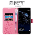Miniatyrbild 3 av 4: Coque för Huawei P10 PLUS - CADORABO - Blomsterfodral - Syntetläder - Ställfunktion - Heltäckande skydd Rosa blommig