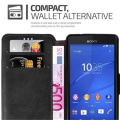 Miniatyrbild 1 av 4: Skydd för Sony Xperia Z3 COMPACT - CADORABO - Syntetläder - Matt Svart - Ställfunktion - Fullständigt skydd Svart mat