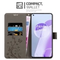Miniatyrbild 3 av 4: Skyddsfodral för OnePlus 9RT 5G - CADORABO - Grå Blommig - Syntetläder - Ställfunktion - Fack för Kort BLOMMIG GRÅ