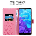 Miniatyrbild 3 av 4: Coque för Huawei Y6 PRO 2019 - CADORABO - Rosablommig - Syntetläder - Ställfunktion - Fack för kort Rosa blommig