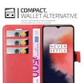 Miniatyrbild 3 av 4: Fodral - CADORABO - OnePlus 7T - Rött konstläder - Stativfunktion - 3 kortfack Röd