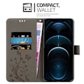 Miniatyrbild 3 av 4: Coque - CADORABO - iPhone 13 MINI - Similkläder - Grå Blommig - Plånboksfodral med Ställfunktion Blommig grå