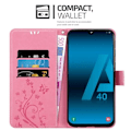 Miniatyrbild 2 av 4: Fodral till Samsung Galaxy A40 / A40s - CADORABO - Rosa - Imiterat läder - Blommönster - 3 kortplatser Rosa