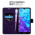 Miniatyrbild 3 av 4: Coque - CADORABO - Huawei Y6 PRO 2019 - Blommig - Syntetläder - Magnetstängning Mörk lila