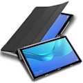 Miniatyrbild 1 av 4: Etui för Huawei MediaPad M5 LITE 10 (10.1 tum) Fodral i SVART SATIN Tablet Hölster Skydd Auto Wake Up Plånbok Svart