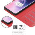Miniatyrbild 4 av 4: Fodral - CADORABO - OnePlus 7 PRO - Rött konstläder - Stativfunktion - 3 kortfack Röd