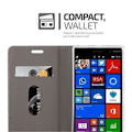 Miniatyrbild 3 av 4: Nokia Lumia 830 Fodral i GRÅ SVART från Cadorabo (TYG-LÄDERDESIGN) Helt skyddsfodral med flipskydd och stativ Mörkgrå
