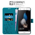 Miniatyrbild 3 av 4: Coque för Huawei P8 LITE 2015 - CADORABO - Blomsterfodral - Syntetläder - Ställfunktion - Platser för kort BLOMMA BLÅ