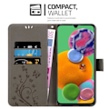 Miniatyrbild 2 av 4: Skydd för Samsung Galaxy A90 5G - CADORABO - Blomsterskal - Syntetiskt läder - Ställfunktion - Heltäckande skydd Blommig grå
