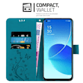 Miniatyrbild 2 av 4: Coque för Oppo Reno6 5G - CADORABO - Blommönster - Syntetiskt läder - Ställfunktion - Plånbok BLOMMA BLÅ