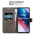 Miniatyrbild 2 av 4: Coque för Oppo FIND X3 LITE - CADORABO - Grå Blommig - Syntetläder - Ställfunktion - Kortfack Blommig grå