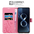 Miniatyrbild 3 av 4: Skyddsfodral för Asus ZenFone 8 - CADORABO - Blommönstrad Fodral - Konstläder - Ställfunktion - Platser för Kort Rosa blommig