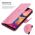 Miniatyrbild 4 av 4: Fodral till Samsung Galaxy A20e - CADORABO - Blomdesign - Imiterat läder - Stativfunktion - 3 kortplatser Rosa