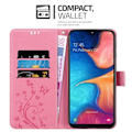 Miniatyrbild 2 av 4: Fodral till Samsung Galaxy A20e - CADORABO - Blomdesign - Imiterat läder - Stativfunktion - 3 kortplatser Rosa