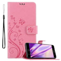 Miniatyrbild 1 av 4: Fodral för Huawei P10 LITE - CADORABO - Rosafloral - Syntetläder - Ställfunktion - Platser för kort Rosa blommig