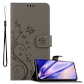 Miniatyrbild 1 av 4: Coque - CADORABO - iPhone 13 MINI - Similkläder - Grå Blommig - Plånboksfodral med Ställfunktion Blommig grå