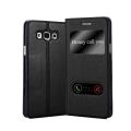 Miniatyrbild 1 av 4: Cadorabo Fodral för Samsung Galaxy A7 2015 i COMET BLACK - Skyddsfodral med horisontellt stativ och två fönster - View Case