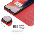 Miniatyrbild 4 av 4: Fodral - CADORABO - OnePlus 7T - Rött konstläder - Stativfunktion - 3 kortfack Röd