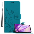Miniatyrbild 1 av 4: Coque - CADORABO - OnePlus Nord N200 5G - Syntetiskt läder - Blå Blomma - Plånboksfodral med Ställfunktion BLOMMA BLÅ
