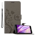 Miniatyrbild 1 av 4: Coque för LG X POWER - CADORABO - Grå Blomma - Syntetskt Läder - Ställfunktion - Fack för Kort Blommig grå