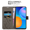 Miniatyrbild 3 av 4: Coque för Huawei P SMART 2021 - CADORABO - Grå Blommor - Syntetiskt läder - Ställfunktion - Plats för kort Blommig grå