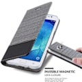 Miniatyrbild 1 av 4: Cadorabo Fodral för Samsung Galaxy J5 2015 (5) GRÅ SVART TYG-IMATISK LÄDER Magnetisk Fodral Skydd Stöder Stand Card Slot