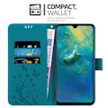 Miniatyrbild 2 av 4: Fodral till Huawei MATE 20 - CADORABO - Blommönster - Imiterat läder - Stativfunktion - 3 kortplatser Blå