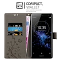 Miniatyrbild 2 av 4: Fodral till Sony Xperia XZ2 - CADORABO - Blommönster - Imiterat läder - Stativfunktion - 3 kortplatser Grå