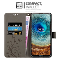 Miniatyrbild 3 av 4: Coque för Nokia X10/X20 - CADORABO - Grå Blommig - Syntetiskt läder - Magnetisk Stängning - Ställfunktion Blommig grå