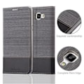 Miniatyrbild 2 av 4: Samsung Galaxy A9 2015 (5) Fodral i SVART GRÅ från Cadorabo (FABRIC-LEATHERETTE Design) Helt skyddsfodral med flipskydd Mörkgrå