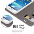 Miniatyrbild 4 av 4: Cadorabo Fodral för Samsung Galaxy S4 MINI LJUSGRÅ BRUNT TYG-FAUX LÄDER Fodral Fodral Magnetisk Stöder Stand Card Slot