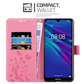Miniatyrbild 3 av 4: Coque för Huawei Y6 2019 - CADORABO - Rosafloral - Syntetiskt läder - Ställfunktion - Kortfack Rosa blommig