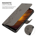 Miniatyrbild 4 av 4: Skydd för Xiaomi Pocophone F1 - CADORABO - Grå Blommig - Syntetiskt Läder - Ställfunktion - Platser för Kort Blommig grå