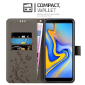 Miniatyrbild 3 av 4: Coque - CADORABO - Samsung Galaxy J6 PLUS - Similicuir - Floralt - Magnetisk stängning Blommig grå