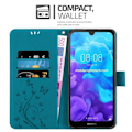 Miniatyrbild 3 av 4: Coque för Huawei Y6 PRO 2019 - CADORABO - Blommigt Fodral - Syntetläder - Ställfunktion - Fack för Kort BLOMMA BLÅ