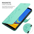 Miniatyrbild 4 av 4: Coque - CADORABO - Samsung Galaxy A7 2018 - Syntetiskt läder med blommotiv - 3 kortfack - Praktiskt stativ Grön