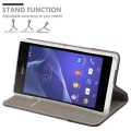Miniatyrbild 4 av 4: Sony Xperia M2-fodral i GRÅ SVART från Cadorabo (TYG-LÄDERDESIGN) Helt skyddsfodral med flipflik och stativ