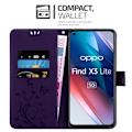 Miniatyrbild 2 av 4: Coque för Oppo FIND X3 LITE - CADORABO - Mörklila Blommönster - Syntetläder - Ställfunktion - Heltäckande Skydd Mörk lila